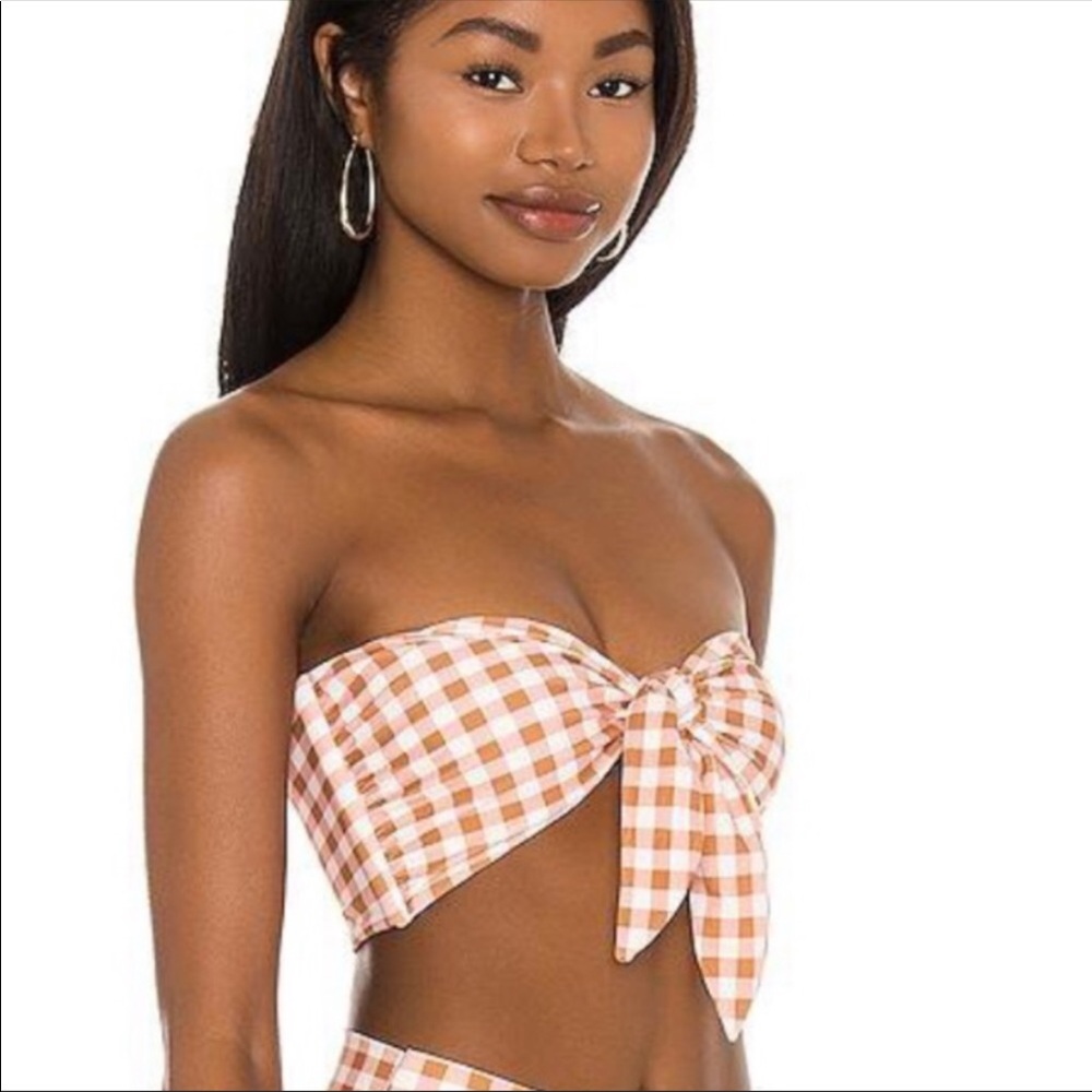 ACACIA Baker Tie Front Bandeau Bikini Top in Sunday Gingham